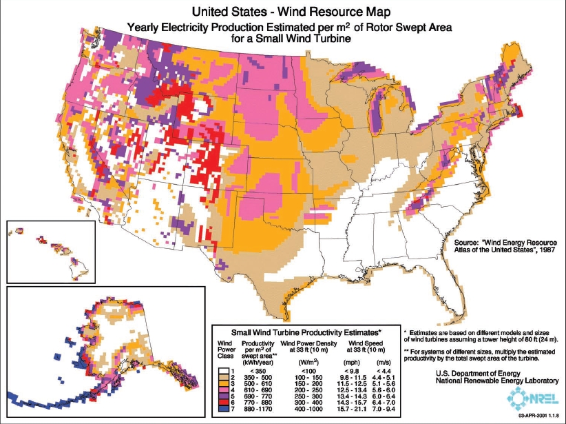 U.S wind power map